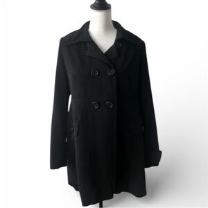 Jones NY Spring/Fall coat thigh length double breasted lined black poly SZ small